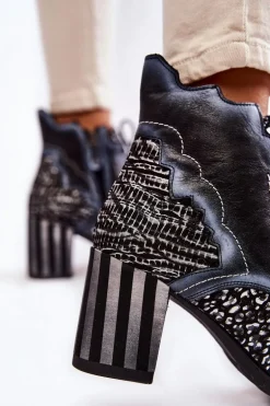 Botki Damskie Skórzane Trzewiki Maciejka Czarne 03190-20