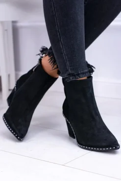 Botki Damskie Skórzane W Szpic Z Suwakiem Czarne Sonoma