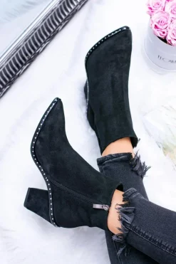 Botki Damskie Skórzane W Szpic Z Suwakiem Czarne Sonoma