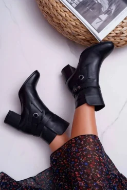 Botki Damskie Skórzane Wsuwane Czarne 1820 Laura Messi