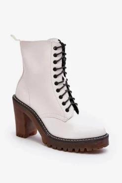 Botki Damskie Sznurowane Na Słupku Białe Arove