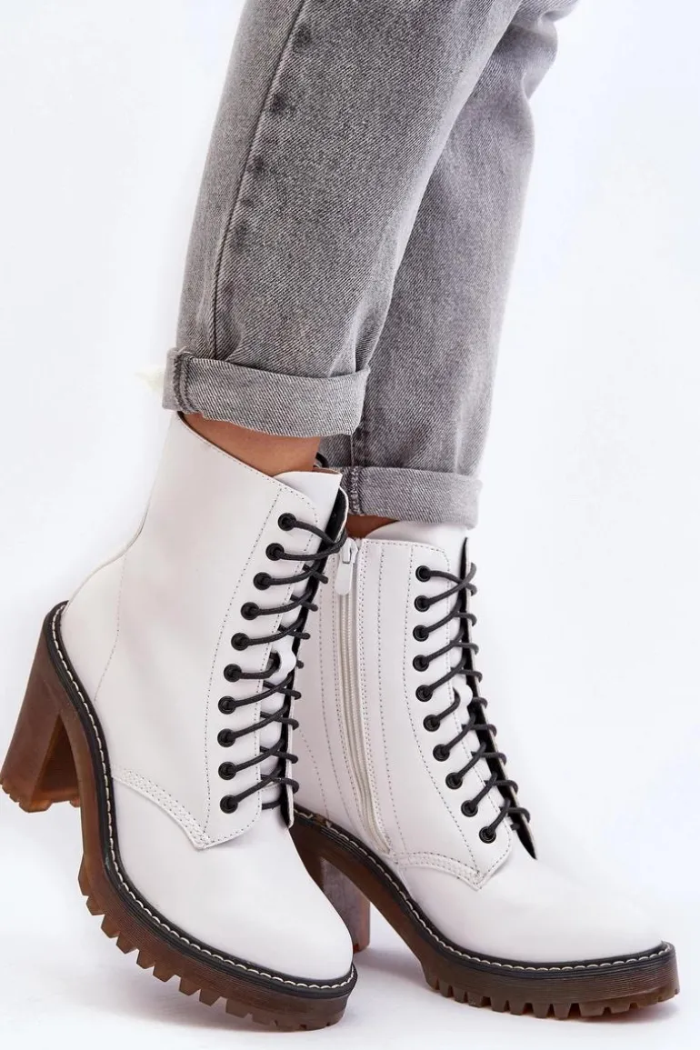 Botki Damskie Sznurowane Na Słupku Białe Arove