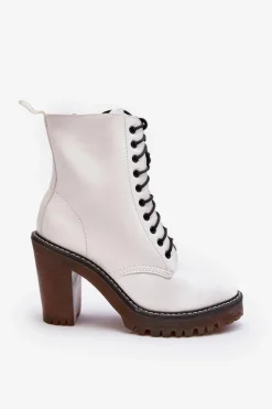 Botki Damskie Sznurowane Na Słupku Białe Arove