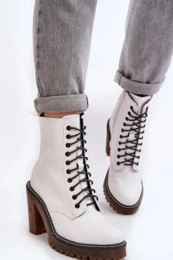 Botki Damskie Sznurowane Na Słupku Białe Arove