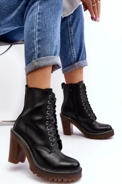 Botki Damskie Sznurowane Na Słupku Czarne Arove