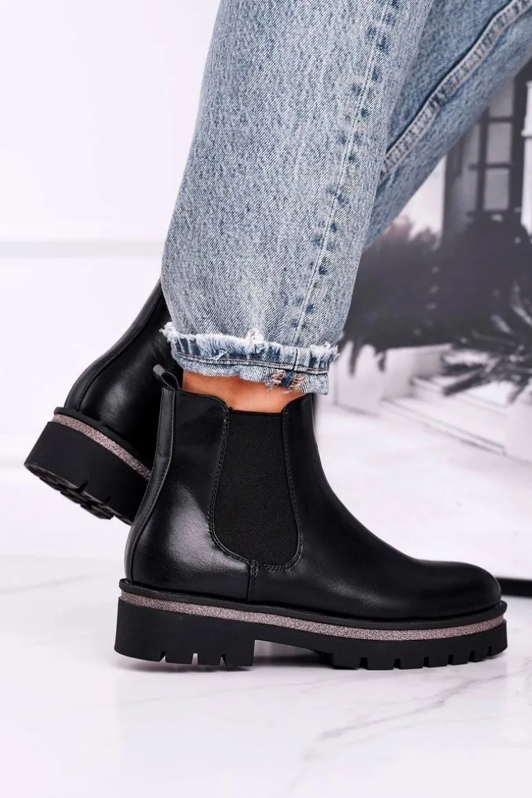 Botki damskie sztyblety czarne Stiletto