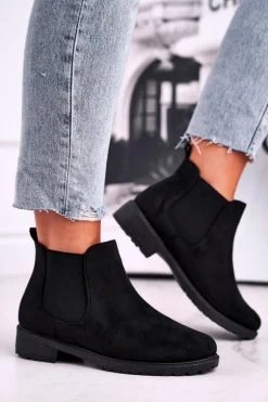 Botki damskie sztyblety czarne Shaggy