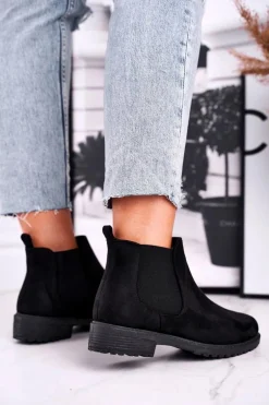 Botki damskie sztyblety czarne Shaggy