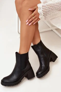 Botki Damskie Sztyblety Na Słupku Czarne Thalira