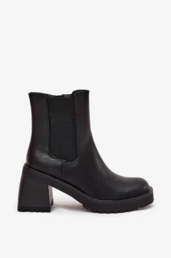 Botki Damskie Sztyblety Na Słupku Czarne Thalira
