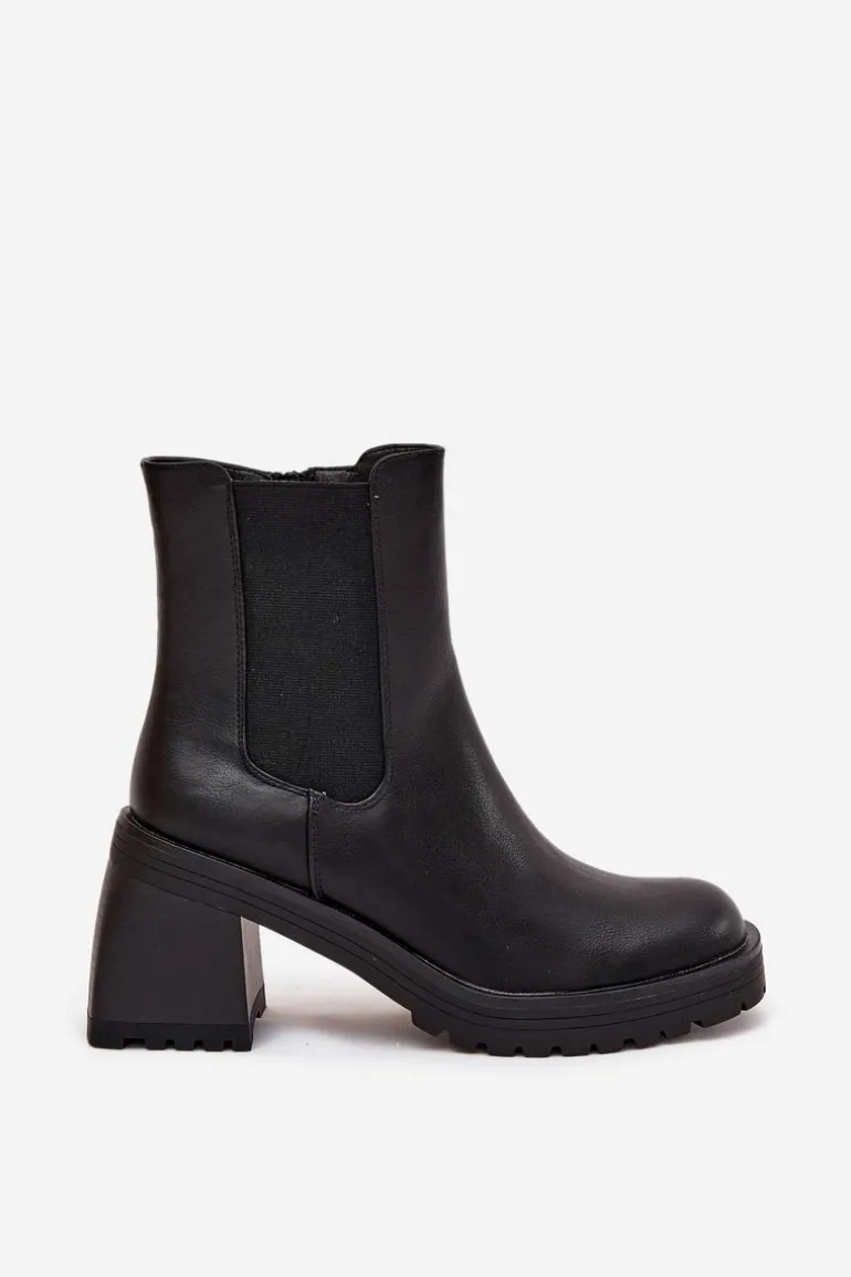 Botki Damskie Sztyblety Na Słupku Czarne Thalira