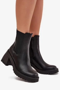 Botki Damskie Sztyblety Na Słupku Czarne Thalira