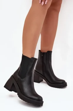 Botki Damskie Sztyblety Na Słupku Czarne Thalira