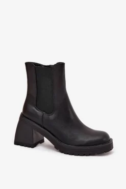 Botki Damskie Sztyblety Na Słupku Czarne Thalira