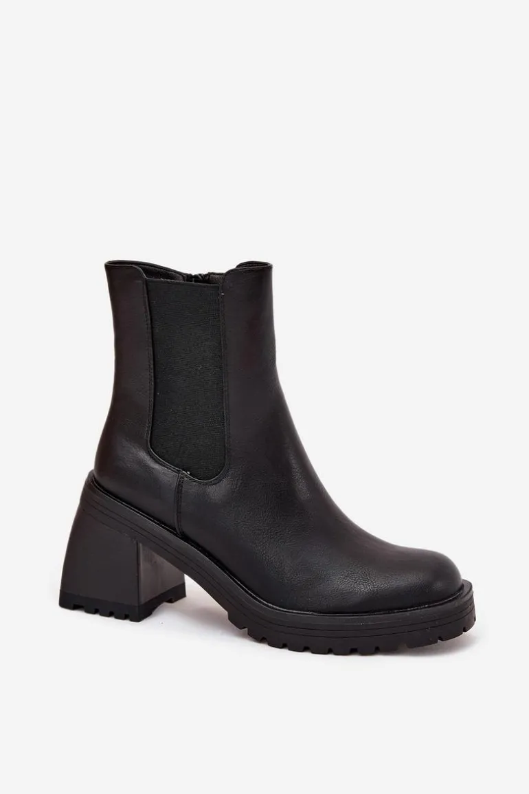 Botki Damskie Sztyblety Na Słupku Czarne Thalira