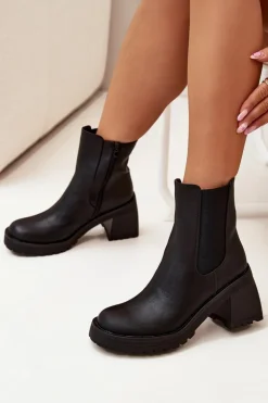 Botki Damskie Sztyblety Na Słupku Czarne Thalira