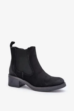 Botki Damskie Sztyblety Ocieplane Niski Obcas Zamek Czarne Savalindra