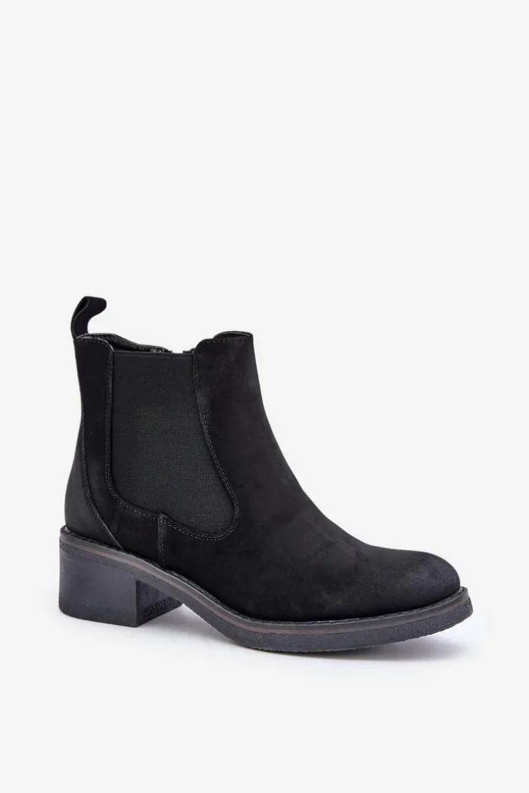 Botki Damskie Sztyblety Ocieplane Niski Obcas Zamek Czarne Savalindra