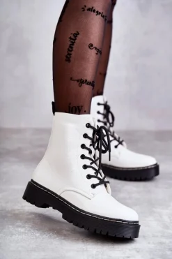 Botki Damskie Trapery Białe Kognito