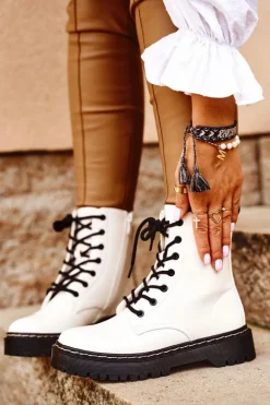 Botki Damskie Trapery Białe Kognito