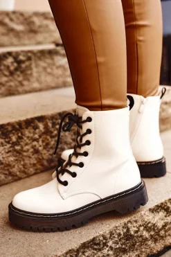 Botki Damskie Trapery Białe Kognito
