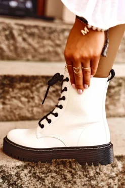 Botki Damskie Trapery Białe Kognito