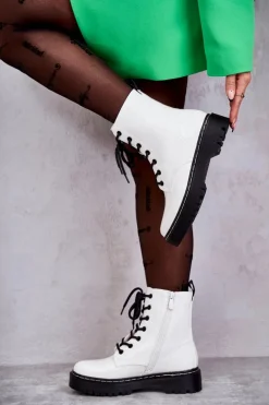 Botki Damskie Trapery Białe Kognito