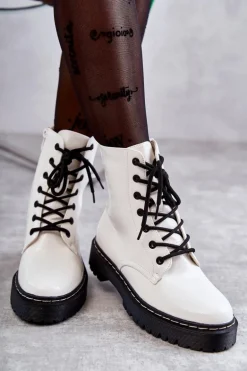 Botki Damskie Trapery Białe Kognito