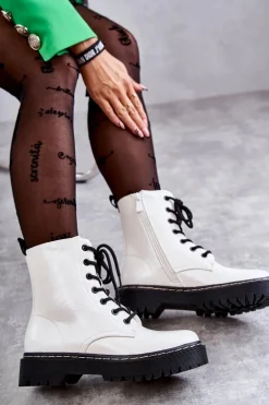 Botki Damskie Trapery Białe Kognito