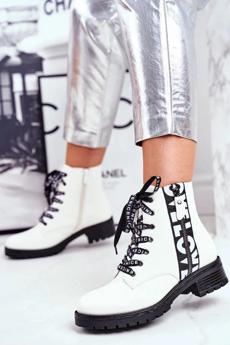 Botki Damskie Trapery Białe Verso