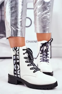 Botki Damskie Trapery Białe Verso