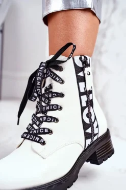 Botki Damskie Trapery Białe Verso