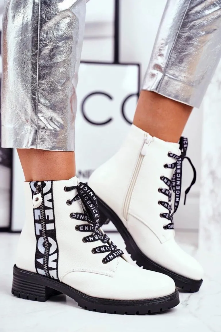 Botki Damskie Trapery Białe Verso