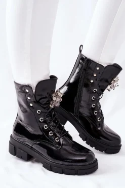 Botki Damskie Trapery Czarne Kryształy Tweten