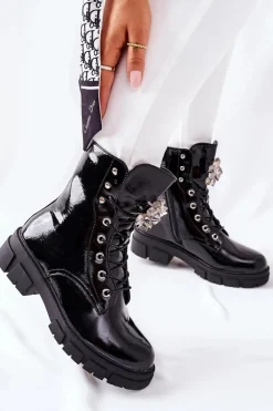 Botki Damskie Trapery Czarne Kryształy Tweten
