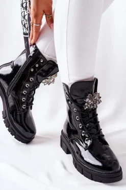 Botki Damskie Trapery Czarne Kryształy Tweten