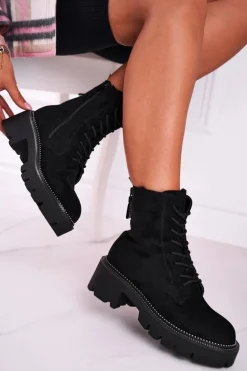 Botki Damskie Trapery Czarne Zamszowe Malawi