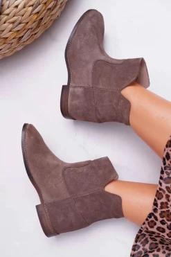 Botki Damskie Ukryty Koturn Płaski Obcas Cappuccino Ciemne Nicole 2419