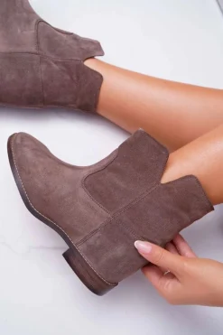 Botki Damskie Ukryty Koturn Płaski Obcas Cappuccino Ciemne Nicole 2419