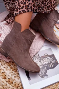 Botki Damskie Ukryty Koturn Płaski Obcas Cappuccino Ciemne Nicole 2419