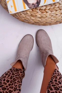 Botki Damskie Ukryty Koturn Płaski Obcas Cappuccino Jasne Nicole 2419