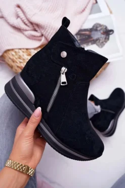 Botki Damskie Ukryty Koturn Czarne Crazyness