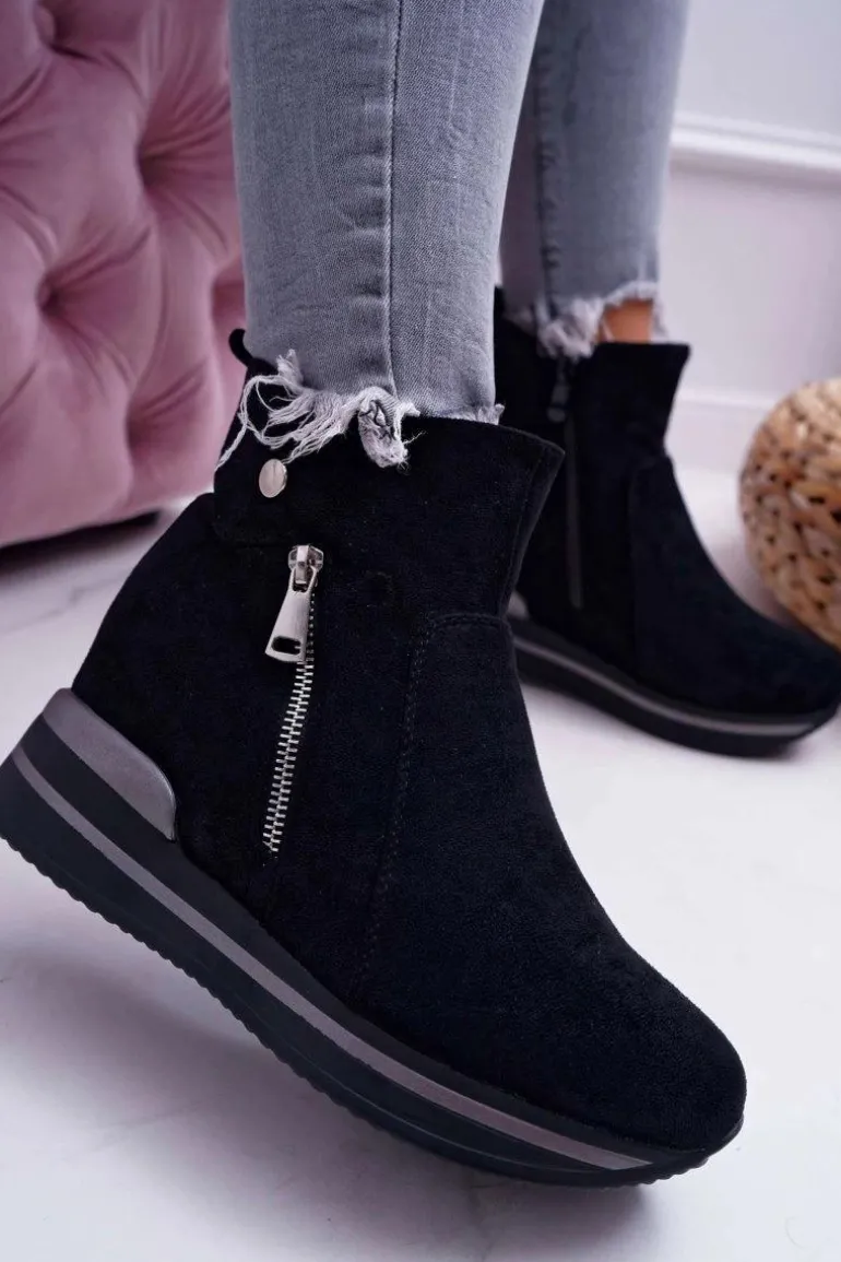 Botki Damskie Ukryty Koturn Czarne Crazyness