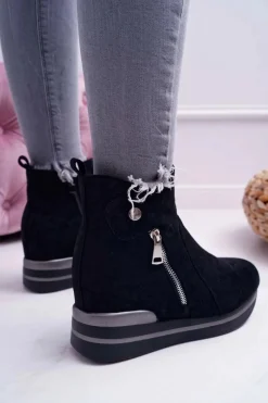 Botki Damskie Ukryty Koturn Czarne Crazyness