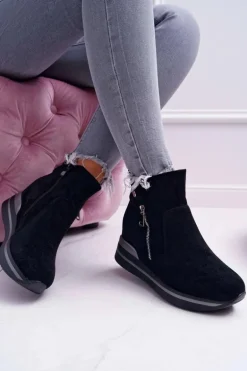 Botki Damskie Ukryty Koturn Czarne Crazyness