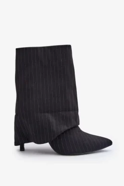 Botki Damskie W Paski Na Szpilce Z Wywiniętą Cholewką I Noskami W Szpic Czarne Naritua