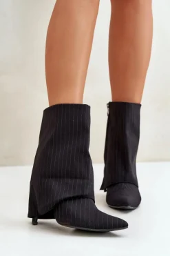 Botki Damskie W Paski Na Szpilce Z Wywiniętą Cholewką I Noskami W Szpic Czarne Naritua
