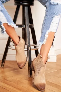 Botki Damskie Welurowe Exquisite Jasno Beżowe 1166