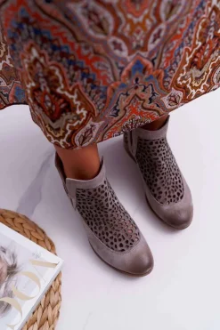 Botki Damskie Wiosenne Kowbojki Szare 2366 Draw