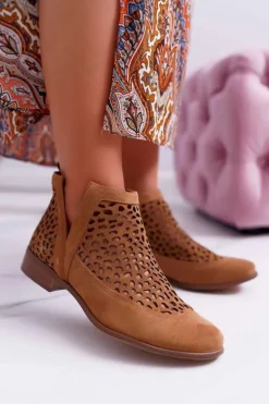 Botki Damskie Wiosenne Kowbojki Camel 2366 Draw